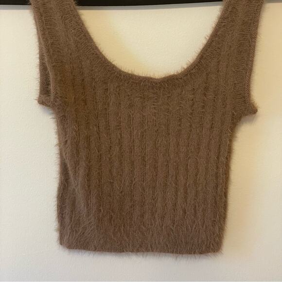 Emory Park S brown crop top tank top fuzzy fitted knit indie sleeze solid - Picture 7 of 7